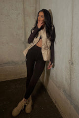 Beige Drawstring Detail Puffer Gilet