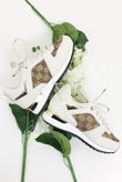 Beige Printed Panel Faux Leather Glitter Trainers