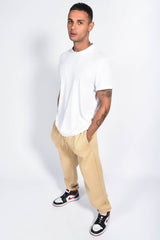 Mens Beige Basic Cuffed Joggers