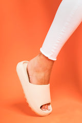 Beige Rubber Ribbed Sole Sliders