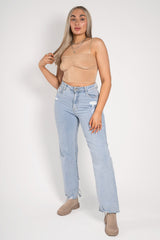 Beige Ruched Strappy Crop Top