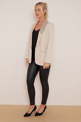 Beige Sequin Lapel Collar Blazer