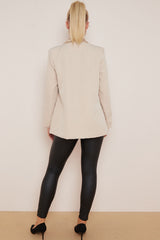 Beige Sequin Lapel Collar Blazer