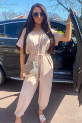 Beige Tie Waist Harem Jumpsuit