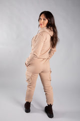 Beige Cargo Hoodie And Joggers Co-Ord 