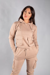 Beige Cargo Hoodie And Joggers Co-Ord 