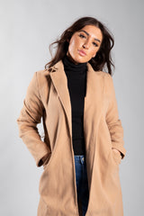 Beige Mid Length Collared Duster Jacket 
