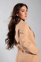 Beige Mid Length Collared Duster Jacket 
