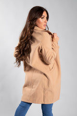 Beige Mid Length Collared Duster Jacket 