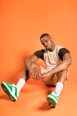 Mens Beige Colourblock T-Shirt And Shorts Set
