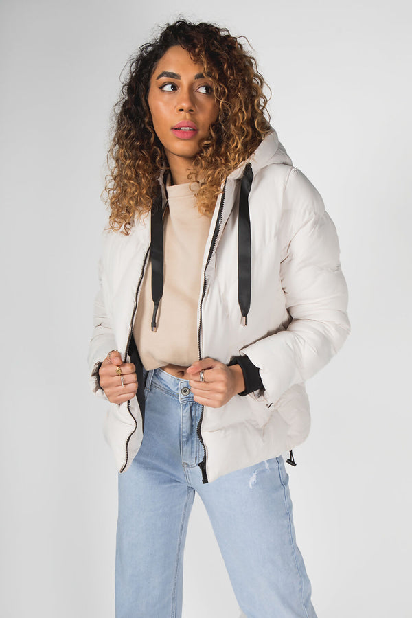 Beige Puffer Hooded Coat