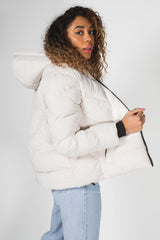 Beige Puffer Hooded Coat