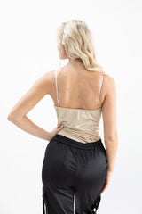 Beige Satin Corset Bodysuit