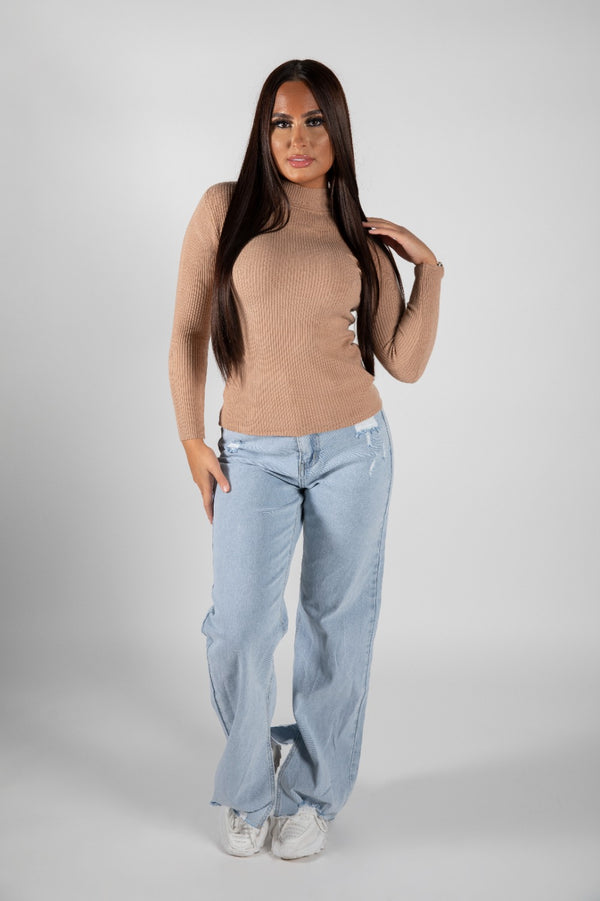 Stone Ribbed Turtleneck Jumper 