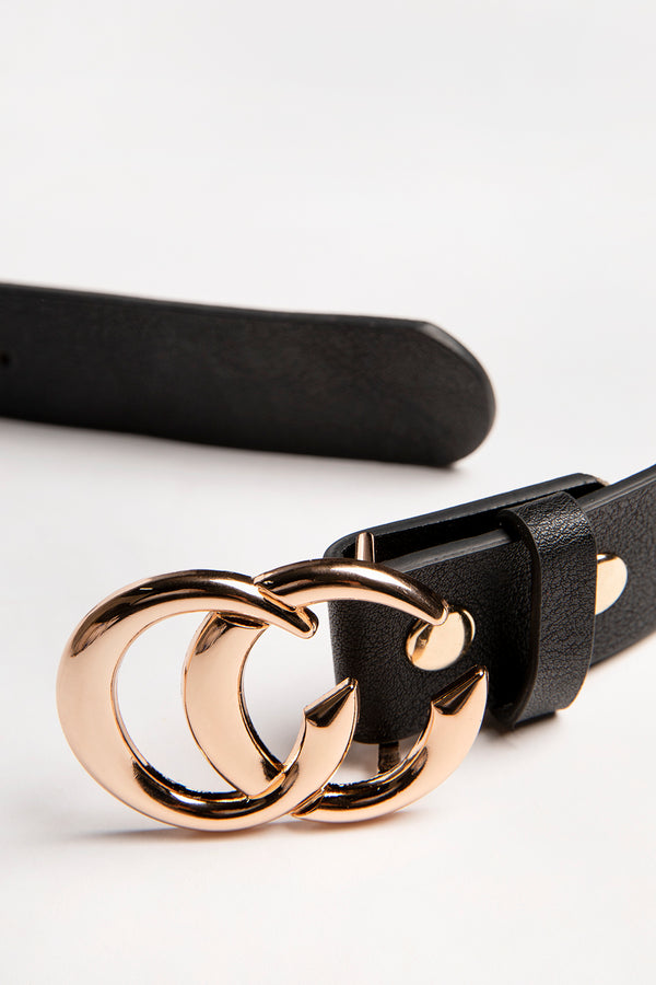 Black CC Gold Buckle PU Belt