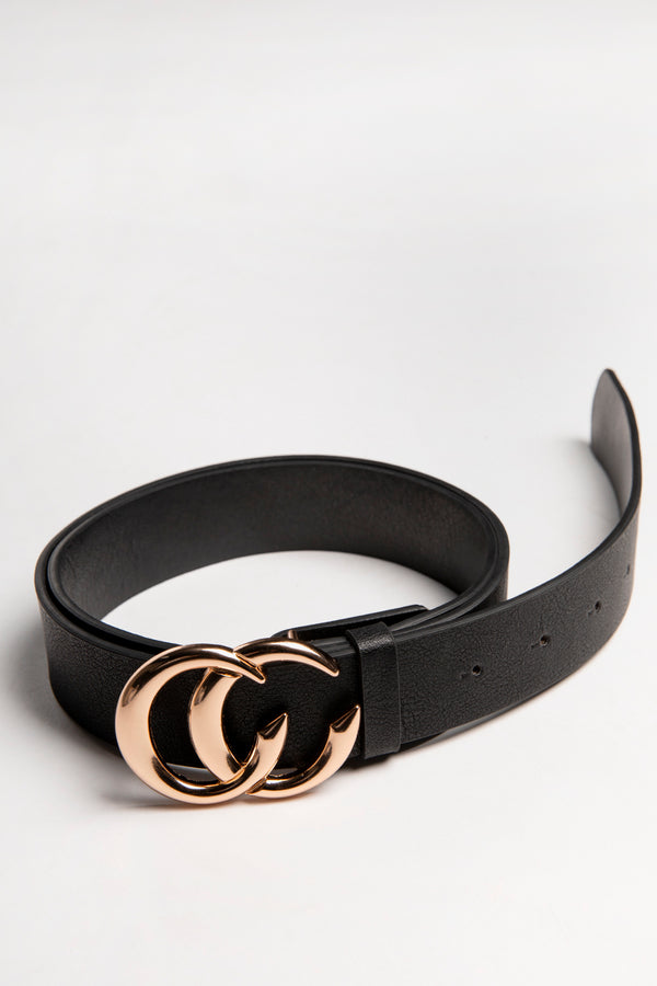Black CC Gold Buckle PU Belt