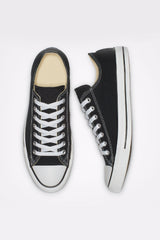 Mens Black Lace Up Canvas Flat Trainers