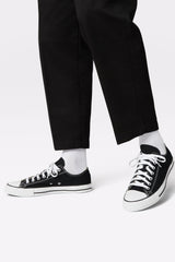 Mens Black Lace Up Canvas Flat Trainers