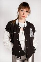 Black Contrast Sleeve Letter A Varsity Jacket