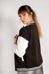 Black Contrast Sleeve Letter A Varsity Jacket