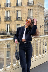 Black Cropped Long Sleeve Bomber Jacket