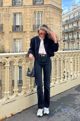 Black Cropped Long Sleeve Bomber Jacket