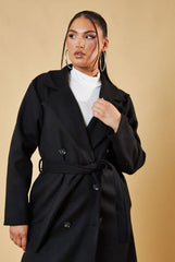 Black Duster Double Breasted Wool Look Long Coat