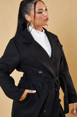 Black Duster Double Breasted Wool Look Long Coat