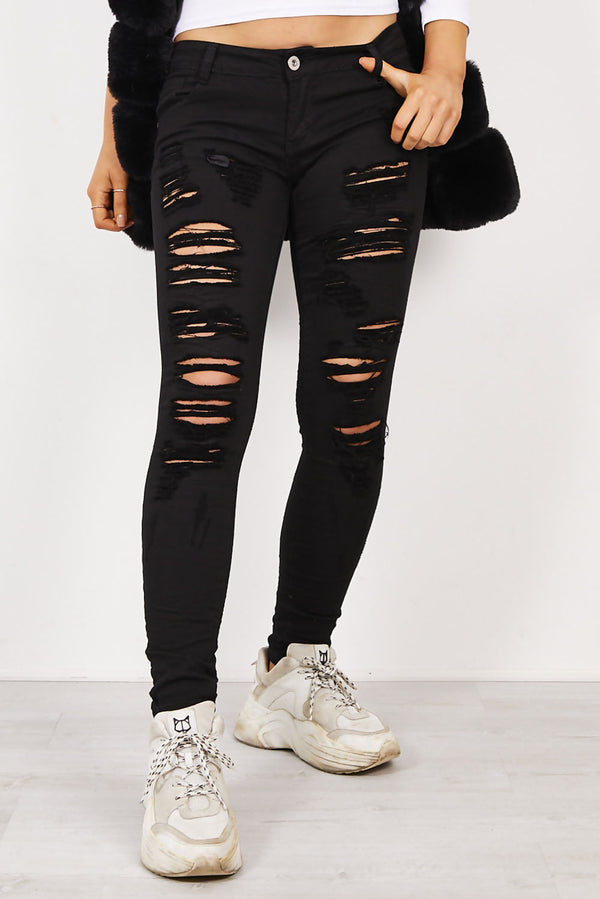 Black Extreme Ruched Ripped Jeans 
