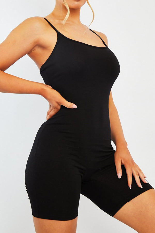 Black Jersey Scoop Neck Unitard 