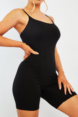 Black Jersey Scoop Neck Unitard 