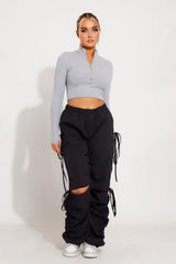 Black Knee Cut Cargo Trousers