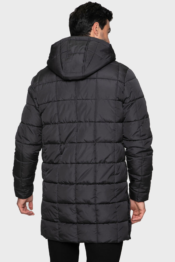 Mens Black Longmead Sqaure Quilted Longline Jacket