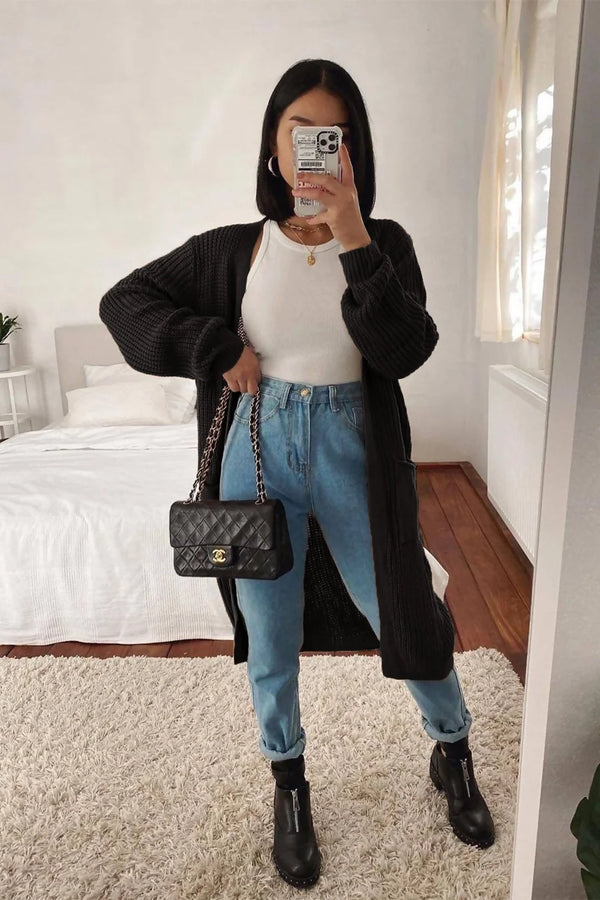 Brown Oversized Balloon Sleeve Knitted Cardigan