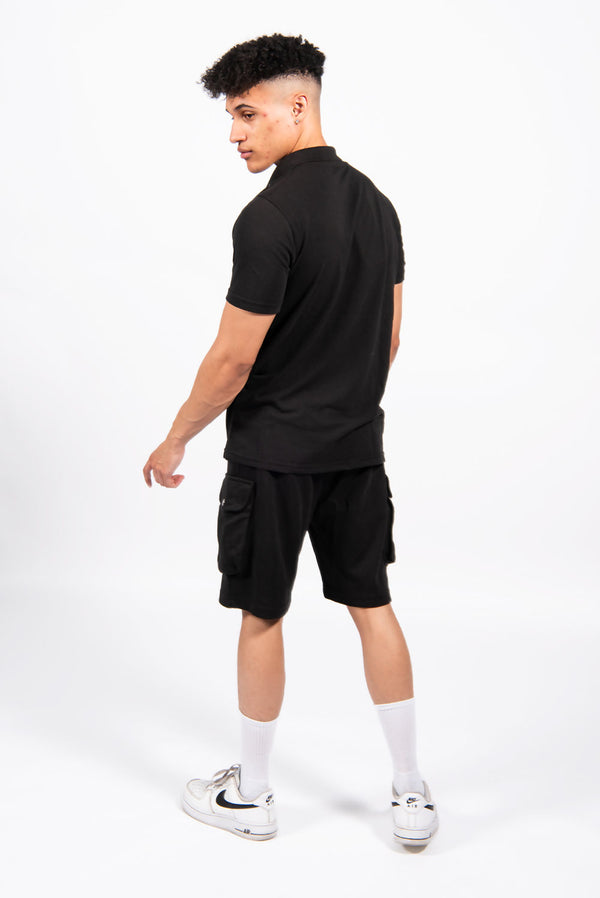 Black Pique Polo and Cargo Short Set 