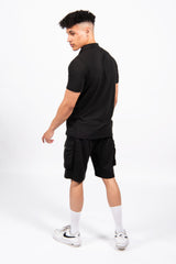 Black Pique Polo and Cargo Short Set 