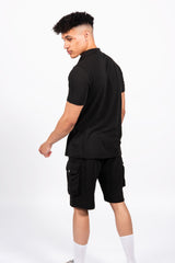 Black Pique Polo and Cargo Short Set 