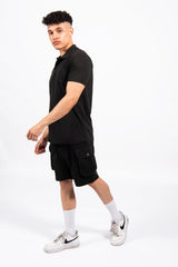 Black Pique Polo and Cargo Short Set 