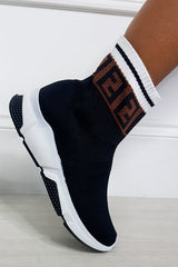 Black Printed Chunky Sock Trainers