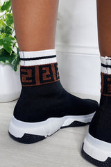 Black Printed Chunky Sock Trainers