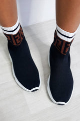 Black Printed Chunky Sock Trainers