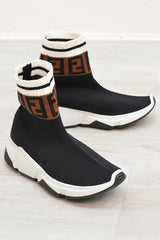 Black Printed Chunky Sock Trainers