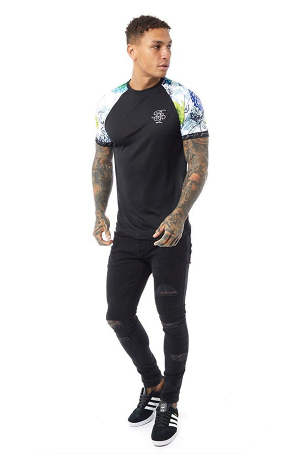 Mens Black Floral Printed T-Shirt