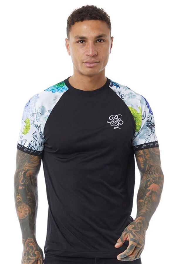 Mens Black Floral Printed T-Shirt