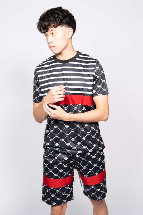 Black Printed Short Sleeve Top and Shorts 