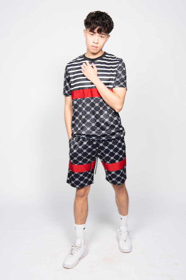 Black Printed Short Sleeve Top and Shorts 