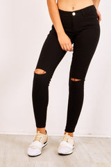 Black Slit Knee Skinny Jeans  