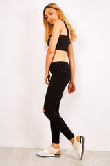 Black Slit Knee Skinny Jeans  