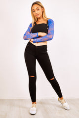Black Slit Knee Skinny Jeans  