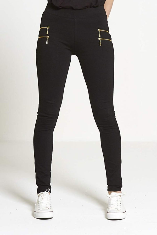 Black Zip Detail High Waisted Jeggings